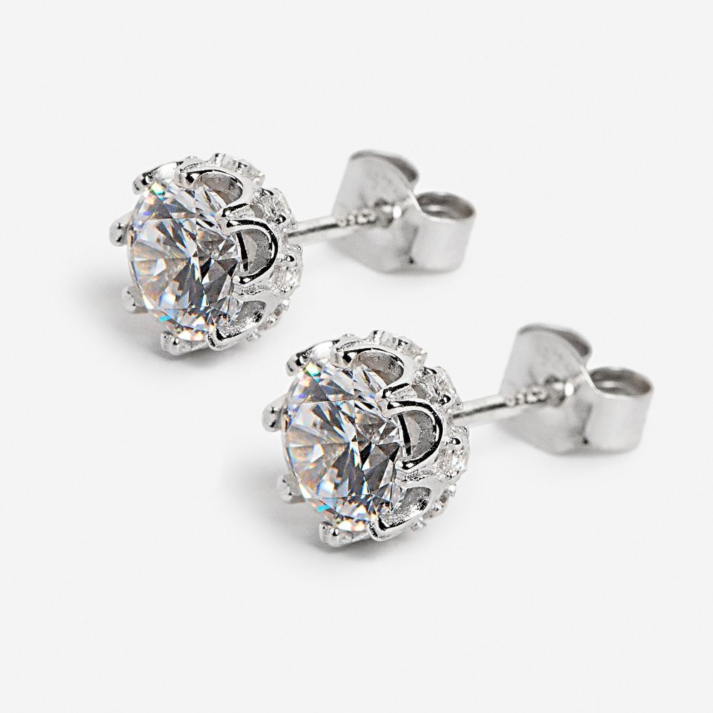 NEW! Luxury Sterling Silver Zircon Crown earrings - Picture 4 of 7